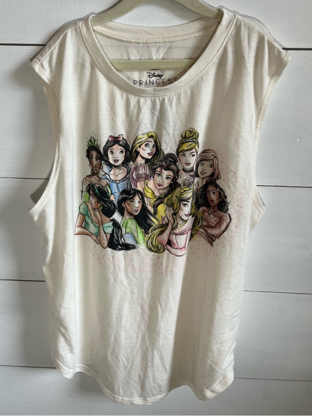 Disney Cream Girls' Princess Graphic Tank Top with Multicolor Print